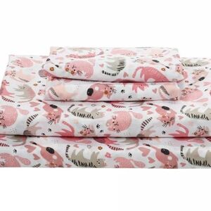 White & Pink Kitten Cuddle Microfiber King Sheet Set